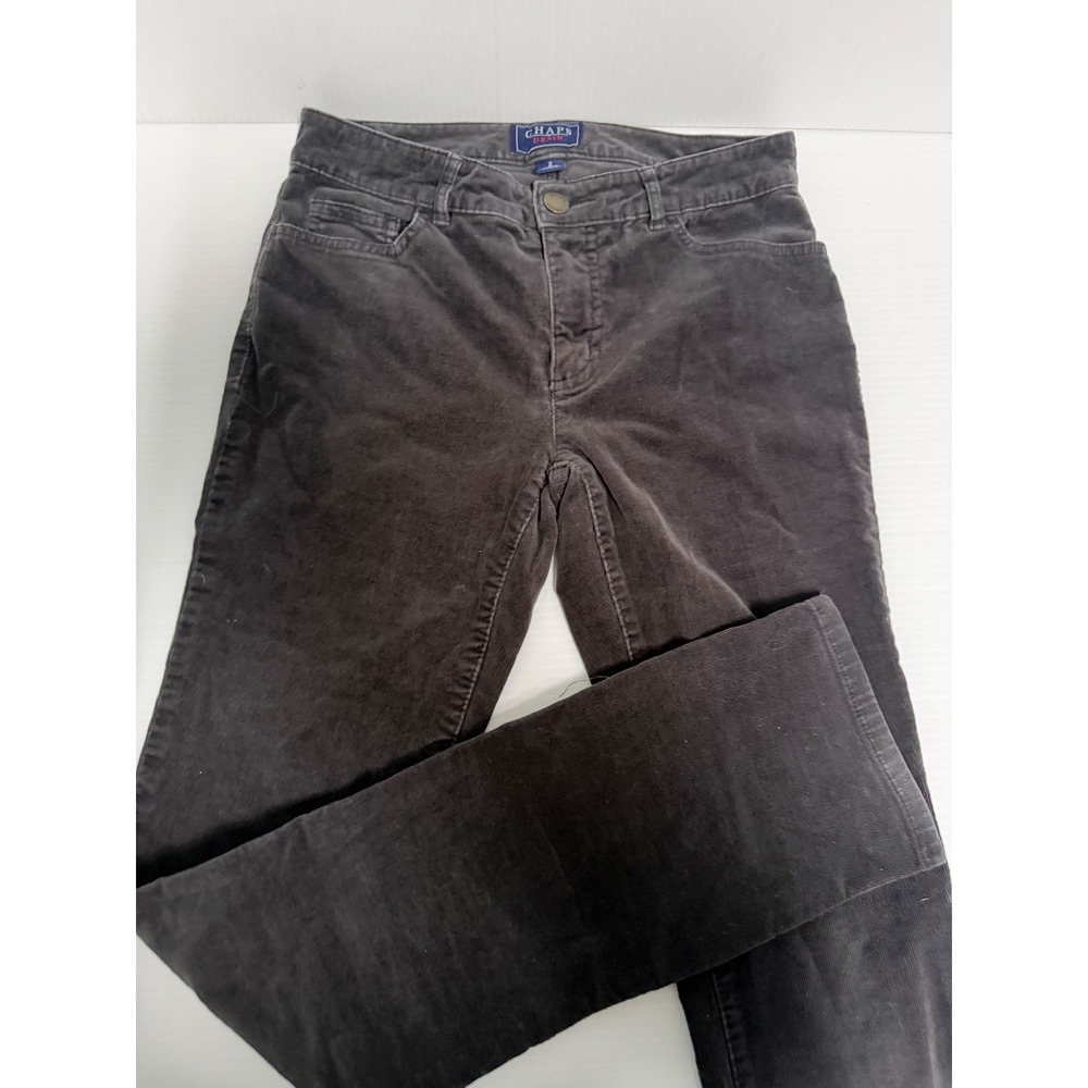 Chaps Denim Womens Corduroy Pants Charcoal Gray Straight Leg Stretch Size 2